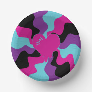 Bols En Carton Fonte cardiaque - rose, violet, bleu et noir