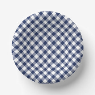 Bols En Carton Gingham Rétro Bleu Nuit 