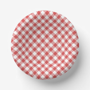 Bols En Carton Gingham Rétro Rouge Corail
