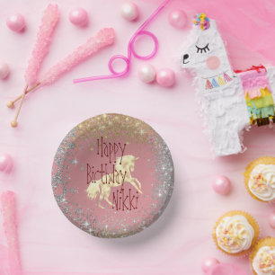 Bols En Carton Glittery Gold Unicorne Anniversaire