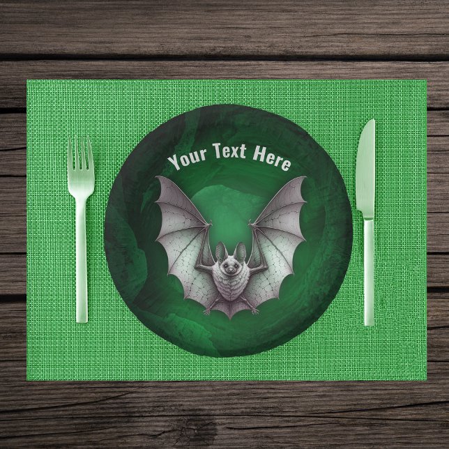 Bols En Carton Grey Flying Bat Glowing Green Spooky Cave (Grey flying furry bat in glowing green spooky cave on Halloween paper party bowl.)