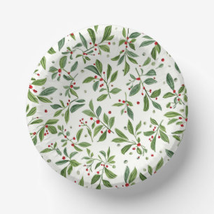 Bols En Carton Guirlande de gui rouge et blanc aquarelle