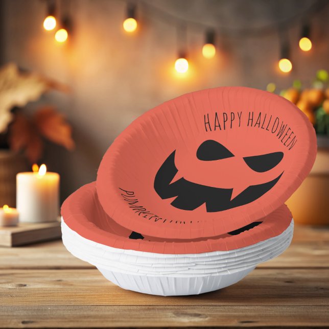Bols En Carton Halloween Jack-o'-lantern Orange Paper Bowls (Happy Halloween! Add your party details to these spooky pumpkin paper bowls!)