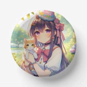 Bols En Carton Joli Anime Holding Kitten Girl'Anniversaire