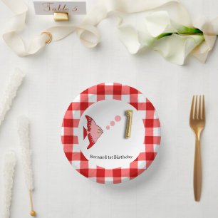 Bols En Carton Joli Gingham, Poisson Rouge & Ballon 1er Anniversa
