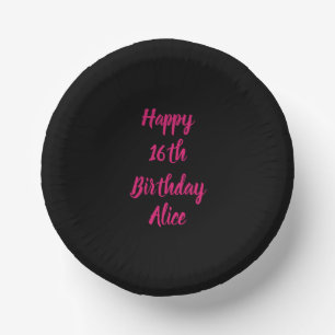 Bols En Carton Joyeux 16e anniversaire rose noir personnalisé Nom