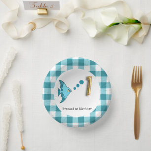 Bols En Carton Joyeux Anniversaire Poisson Bleu Turquoise et Ball