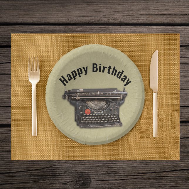 Bols En Carton Joyeux Anniversaire Thème Littéraire Vieux Noir Ty (Happy birthday black vintage typewriter on tan party paper dining bowls.)