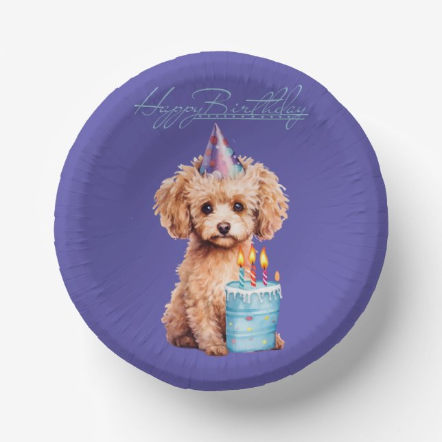 Bols En Carton Joyeux caniche d'anniversaire avec Casquette de fê (Recto)