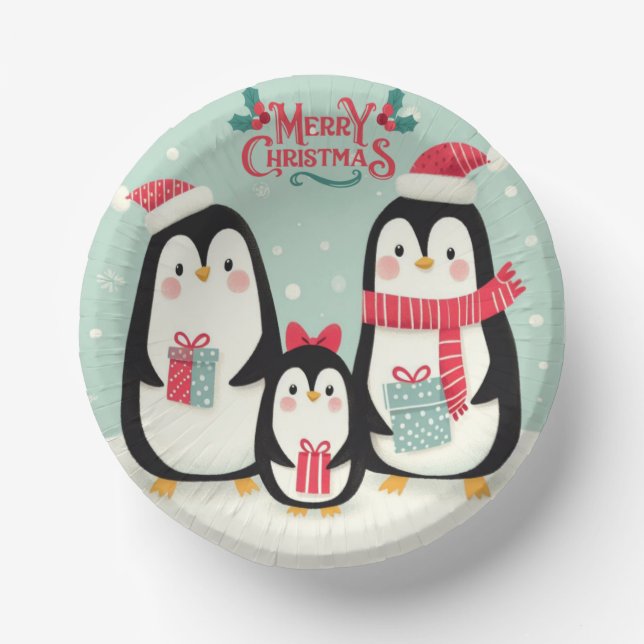 Bols En Carton Joyeux manchots enneigés de Noël (Recto)