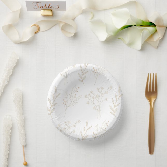 Bols En Carton Mariage Boho Floral Beige (Mariage)