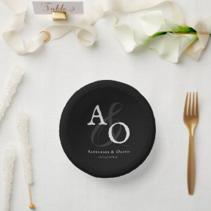 Bols En Carton Mariage Monogramme minimaliste noir