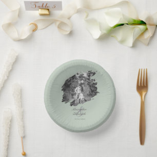 Bols En Carton Mariage photo moderne Brushstroke Vert sage