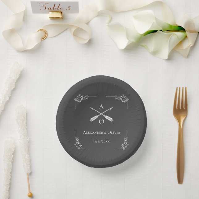 Bols En Carton Monogramme gris et flèches Mariage Bol papier (Mariage)