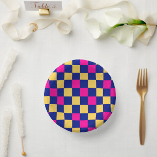 Bols En Carton Motif à carreaux bleu jaune rose