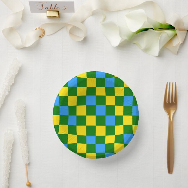 Bols En Carton Motif à carreaux bleu jaune vert  (Mariage)