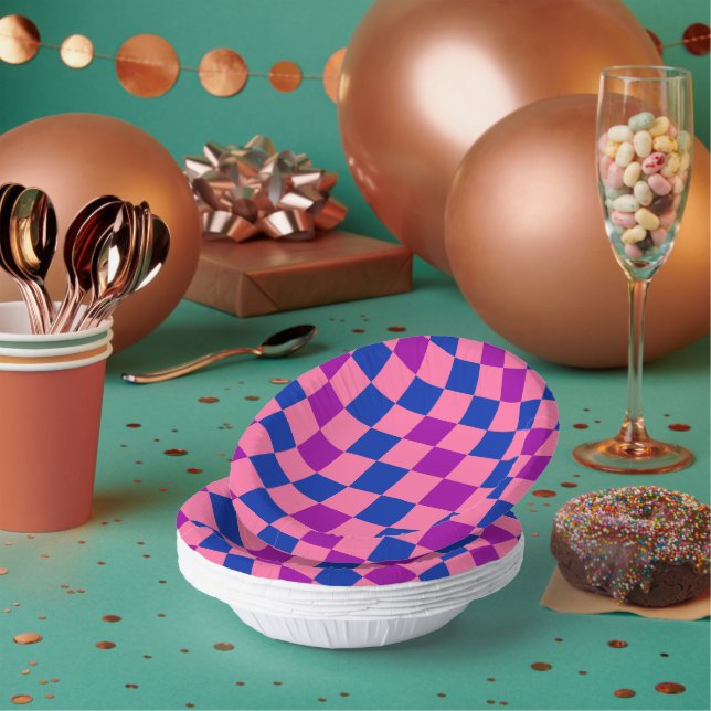 Bols En Carton Motif à carreaux bleu rose violet  (Multi)