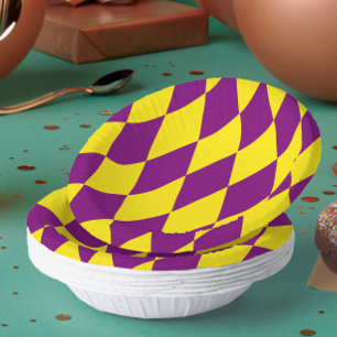 Bols En Carton Motif à carreaux en losanges arlequin jaune et vio