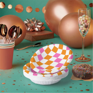 Bols En Carton Motif à carreaux orange blanc rose