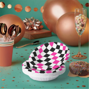 Bols En Carton Motif à carreaux rose noir et blanc