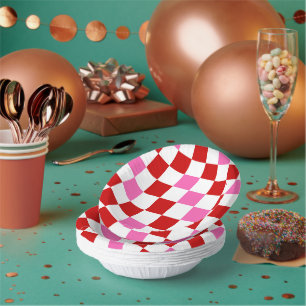 Bols En Carton Motif à carreaux rouge blanc rose