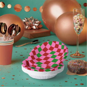 Bols En Carton Motif à carreaux rouge rose vert