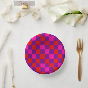 Bols En Carton Motif à carreaux rouge violet rose