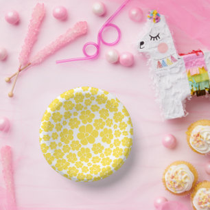 Bols En Carton Motif à fleurs - Citron jaune et blanc