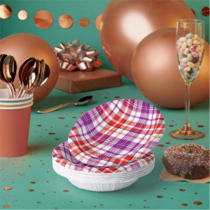 Bols En Carton Motif carreaux tartan blanc rouge violet