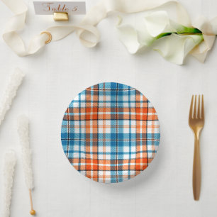 Bols En Carton Motif carreaux tartan bleu orange blanc