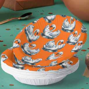 Bols En Carton Motif de cygnes sur fond orange