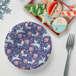 Bols En Carton Motif de rennes de Noël bleu foncé rouge