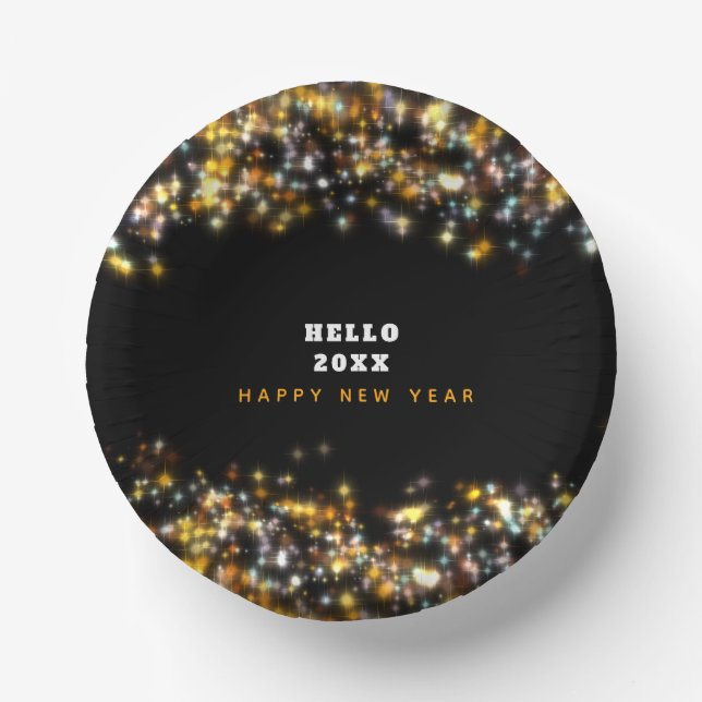 Bols En Carton Noir moderne Joyeux Nouvel An Parties scintillant  (Recto)