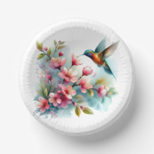Bols En Carton OEuvre florale/printanière de colibri
