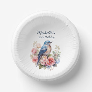 Bols En Carton Oiseau Bleu Fleurs Roses 75e Anniversaire