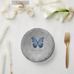 Bols En Carton Papillon bleu Vintage Mariage damassé