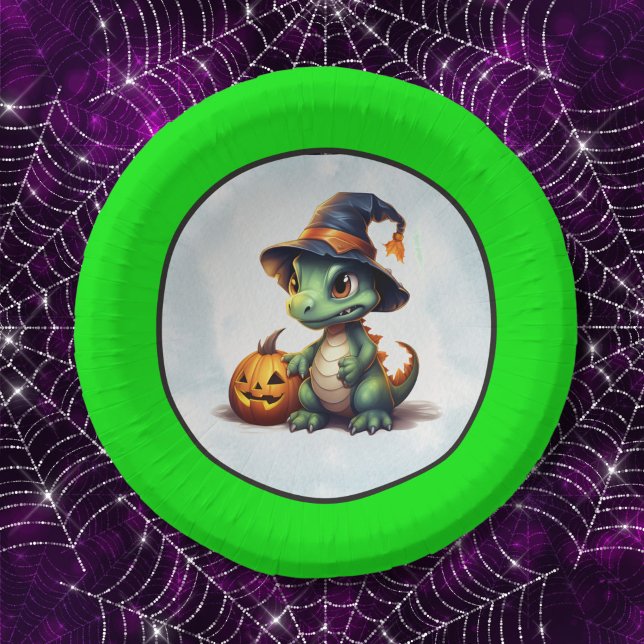 Bols En Carton Parti Dino-Mash d'Halloween (Neon green wide trim dinosaur Halloween paper bowl!)