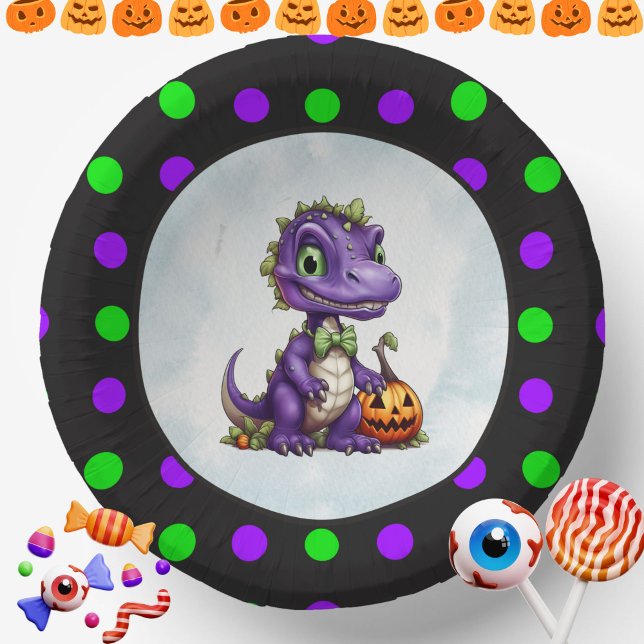 Bols En Carton Parti Dino-Mash d'Halloween (Halloween Dinosaur Dino-Mash Party Paper Bowls with polka dots)