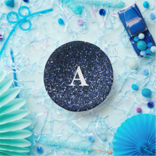 Bols En Carton Parties scintillant bleue Monogramme blanc Nom per