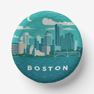 Bols En Carton Paysage urbain nocturne du Massachusetts Ville d