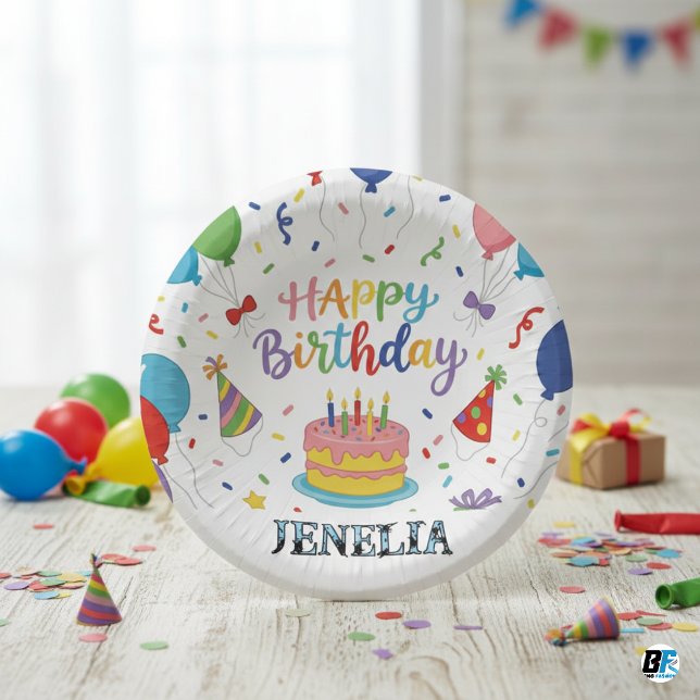 Bols En Carton Personalized Rainbow Happy Birthday Cake Balloons (Créateur téléchargé)