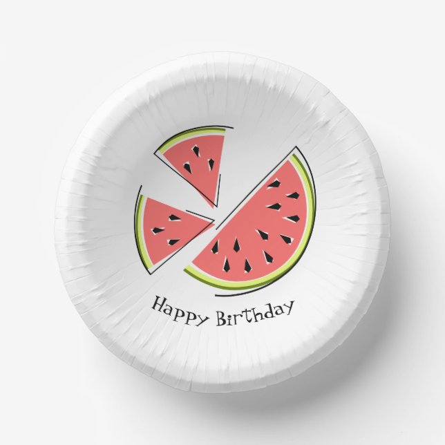 Bols En Carton Pièces de pastèque Joyeux anniversaire (Recto)