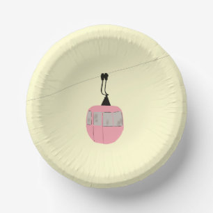 Bols En Carton Pink Ski Retro Gondola Ascenseur Skieurs Creme