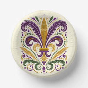 Bols En Carton plumes de fleur de lis jaune, vert pourpre
