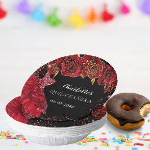 Bols En Carton Quinceanera fleurs de robe rouge noire