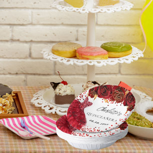 Bols En Carton Quinceanera rouge fleurs de robe blanc