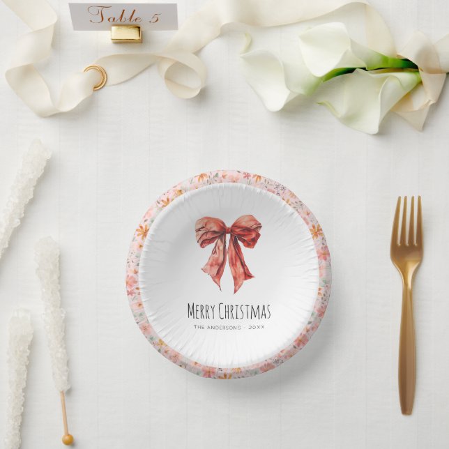 Bols En Carton Red Bow Coquette Élégant Noël Floral (Mariage)