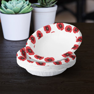 Bols En Carton Red Poppy Flower Edge Rouge et blanc Floral