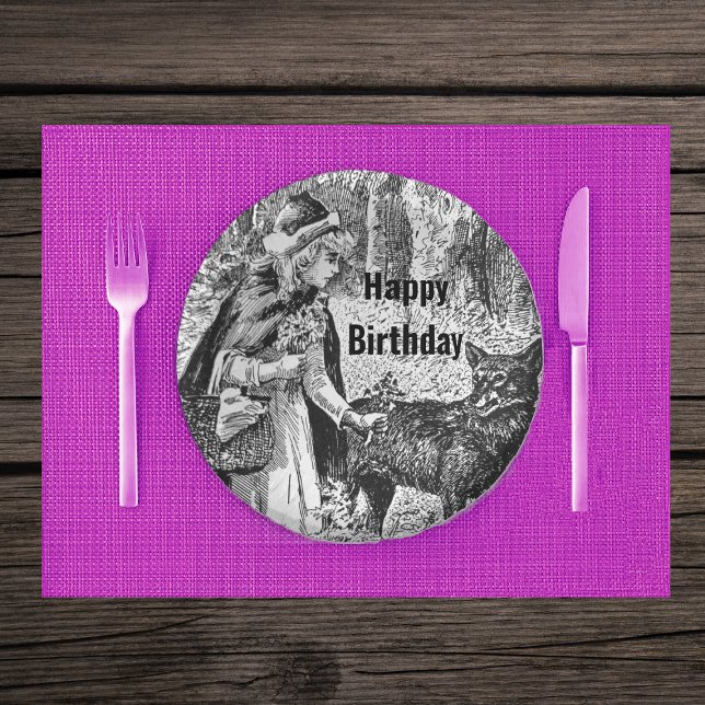 Bols En Carton Red Riding Hood Wolf Forest Fairy Tale Anniversair (Red riding hood with wolf on Birthday black and white paper party bowls.)