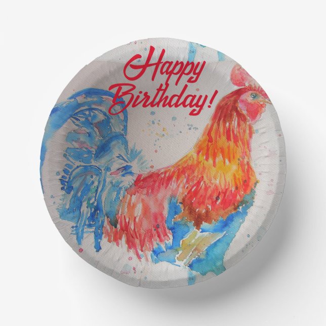 Bols En Carton Rooster rouge aquarelle peinture art Anniversaire (Recto)